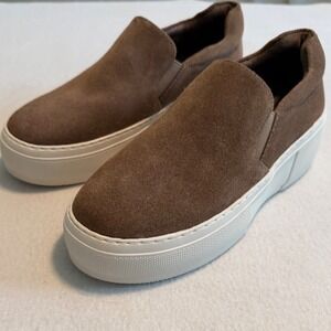 J/Slides NYC Brown Suede Platform Slip On Sneakers Minimalist Quiet Luxury 7.5M